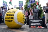 Pro-Palestinian protesters demonstrate against Wimbledon sponsor