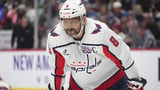 Alex Ovechkin skates before Capitals practice as he works to return from a broken leg