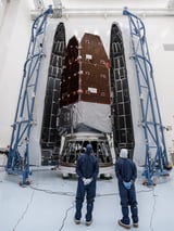 NASA’s Roman Telescope Enclosed in SpaceX Falcon Heavy Rocket Fairing