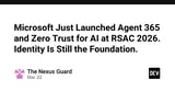 Microsoft Just Launched Agent 365 and Zero Trust for AI at RSAC 2026. Identity Is Still the Foundation.