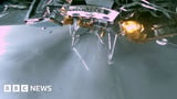 Intuitive Machines: Moon lander pictured on its side with snapped leg