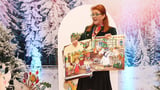 Sarah Ferguson looks festive in a green suede blazer as she reads her new children's book on visit...