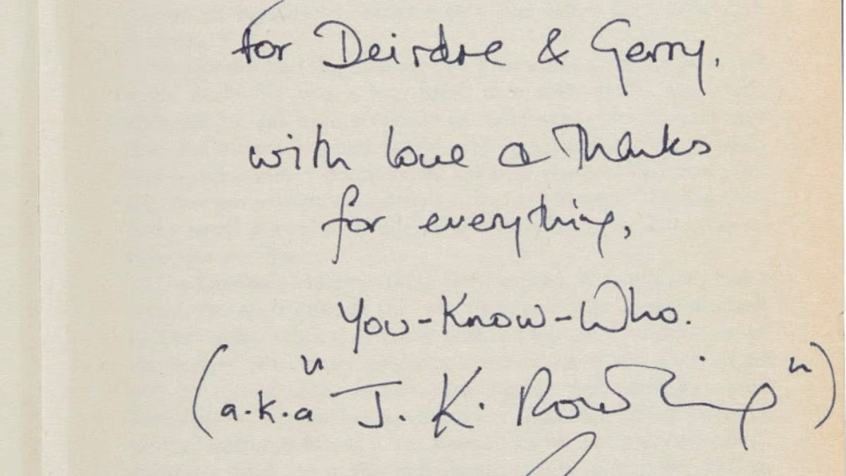 Harry Potter first edition which JK Rowling inscribed to friends with 'You Know Who' two weeks before book was available in shops in 1997 could sell for £150,000