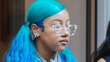 North West, The Icon! Kim Kardashian's blue-haired daughter, 12, dons another edgy ensemble in double denim, chunky boots with designer accessories as she steps out in Rome