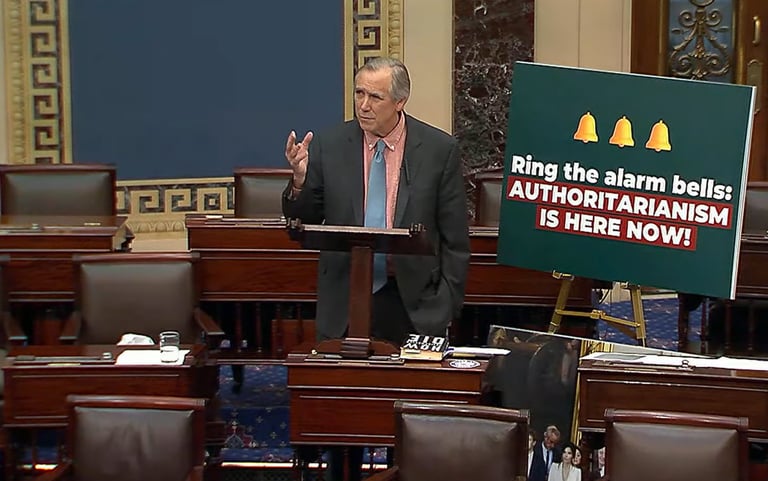 Senator Jeff Merkley Stages 17-Hour Speech Against Trump's Policies Amid Government Shutdown