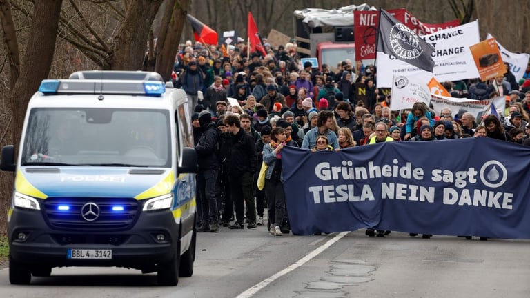 Over 1,000 Protesters Rally Against Tesla's German Factory Expansion Amid Tensions