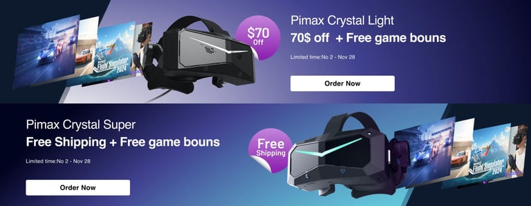 Pimax Launches Black Friday Deals: Huge Savings on Crystal VR Headsets with Free Global Shipping