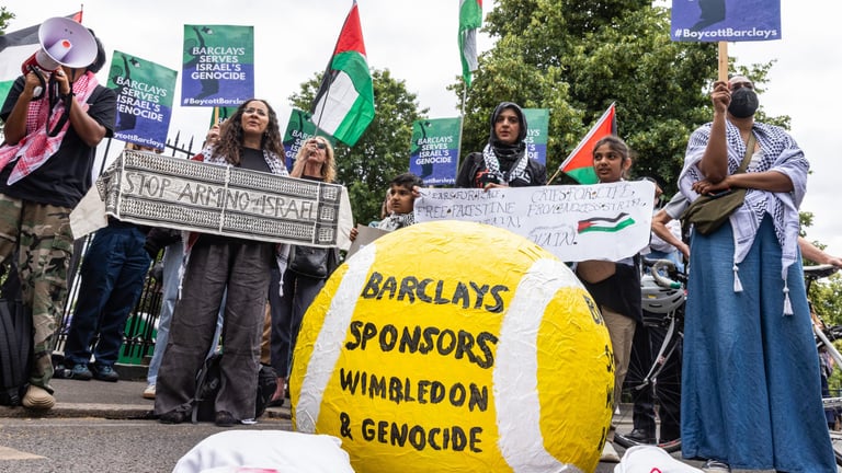 Pro-Palestinian Protesters Target Barclays at Wimbledon Over Alleged Gaza Genocide Funding