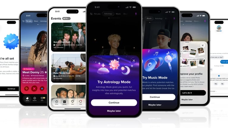 Tinder Unveils 'Sparks' Update: AI Enhancements, Music & Astrology Modes, and Speed Dating Pilot