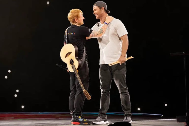 Chris Hemsworth Joins Ed Sheeran on Stage for Debut Drumming Performance in Bucharest