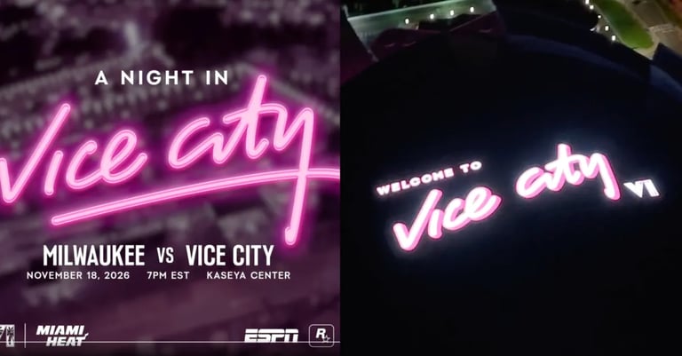 Miami Heat Unveils 'Vice City' Rebrand for Grand Theft Auto VI Night Against Bucks