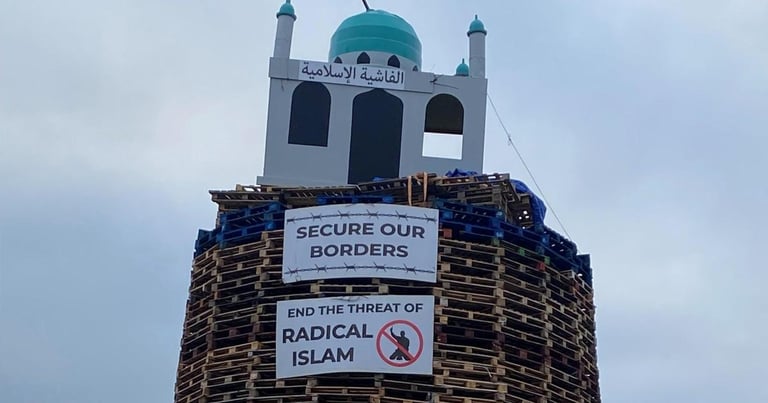 Replica Mosque on Loyalist Bonfire Sparks Outrage and Arrest in Northern Ireland