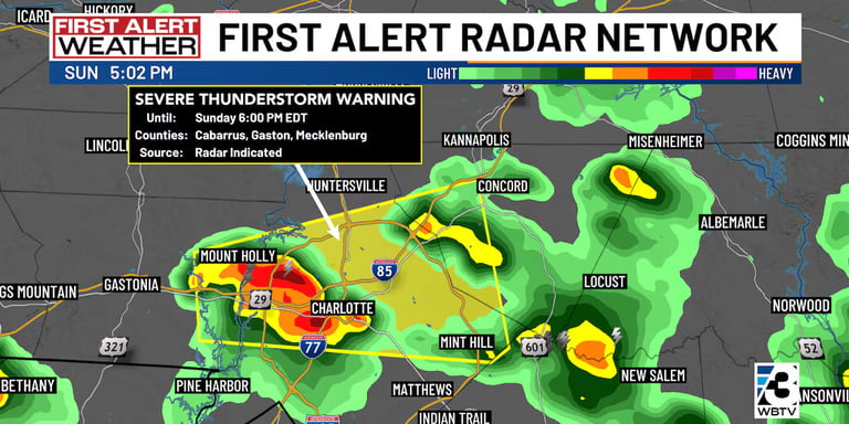 Severe Thunderstorm Warning Issued for Parts of NC and SC; Residents Urged to Stay Indoors