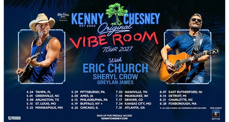 Kenny Chesney Announces 2027 Tour with Eric Church and Sheryl Crow, Releases New Music