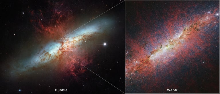 James Webb Telescope Unveils M82's Starburst Secrets and Galactic Winds