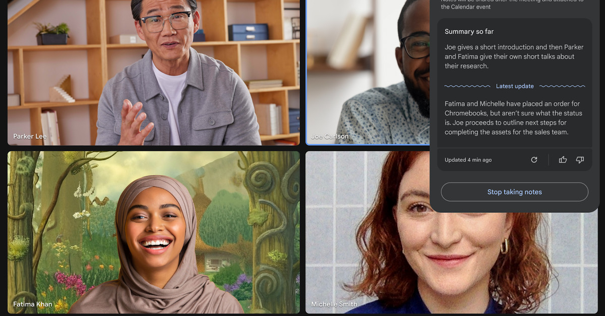 Google Meet’s automatic AI note taking is here