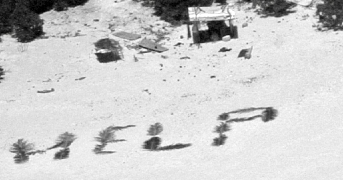 Stranded sailors rescued from tiny Pacific island after making 'HELP' sign with leaves