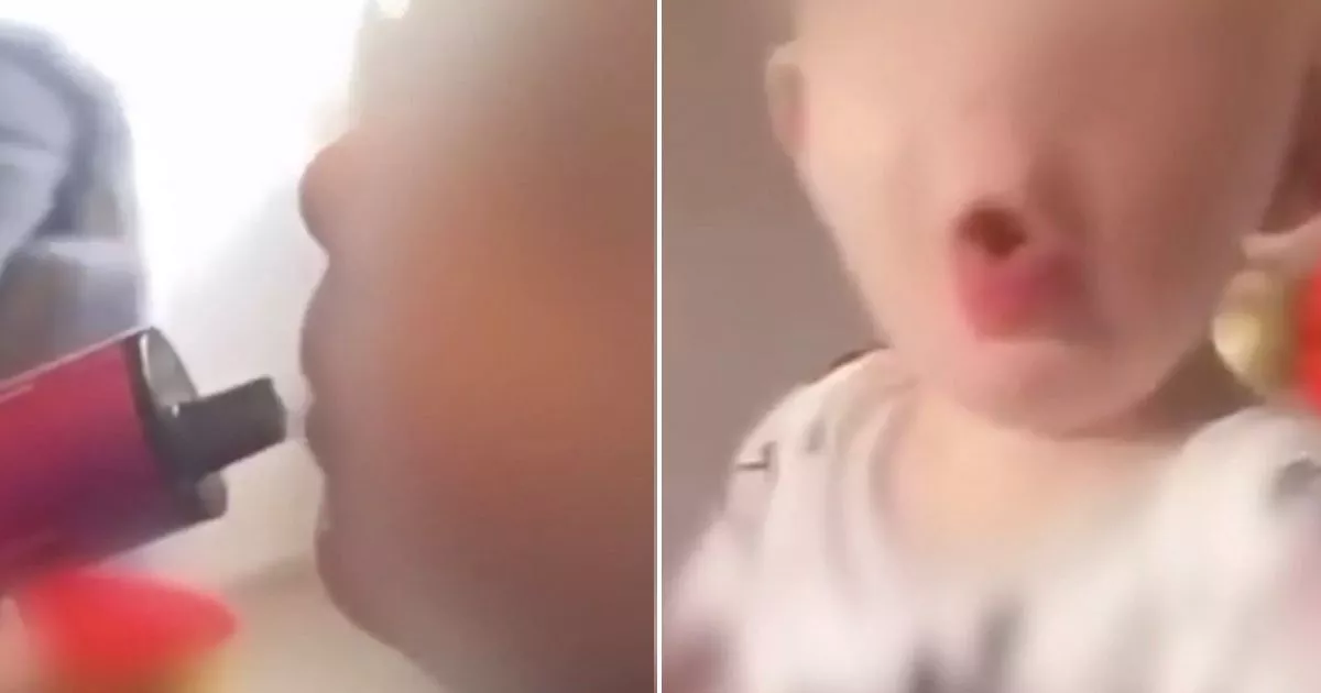 Brit toddler vapes and coughs while adults look on in sickening viral footage