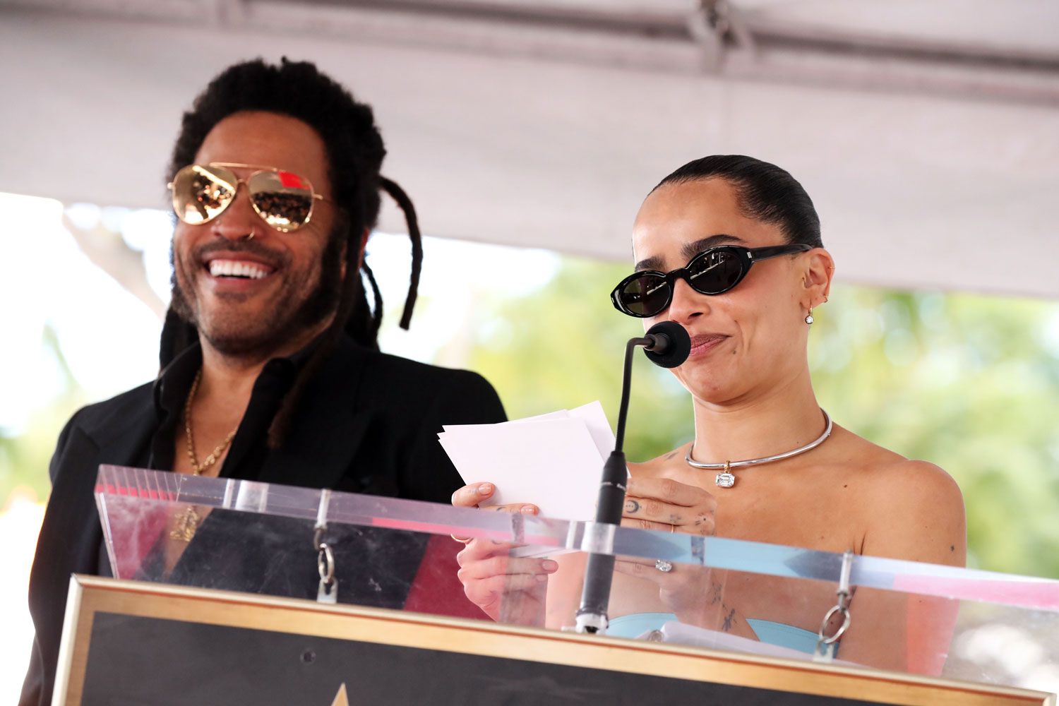 Zoë Kravitz Lovingly Roasts Dad Lenny’s Relationship with Netted Shirts at Hollywood Walk of Fame Ceremony