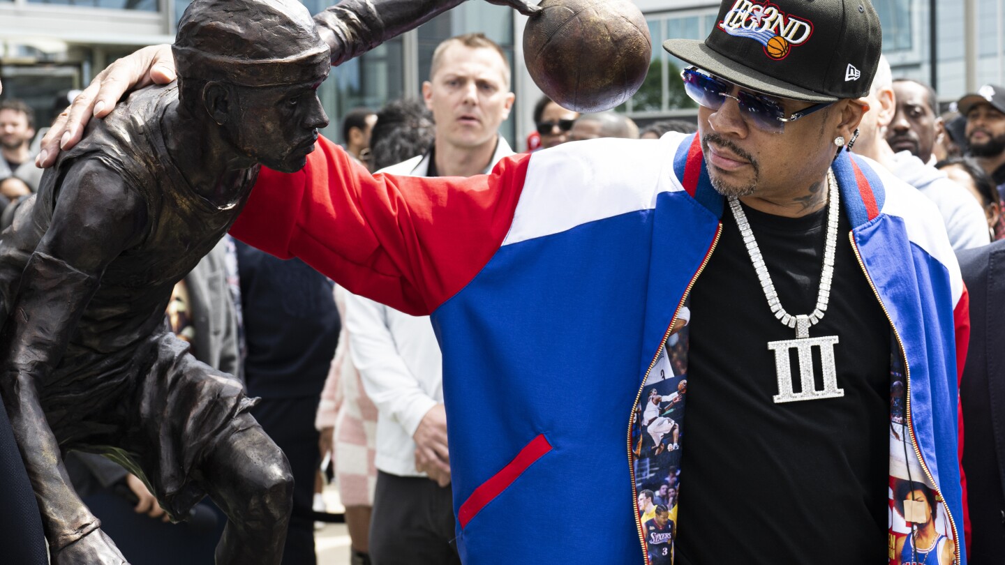 Allen Iverson immortalized with sculpture alongside 76ers greats Julius Erving and Wilt Chamberlain