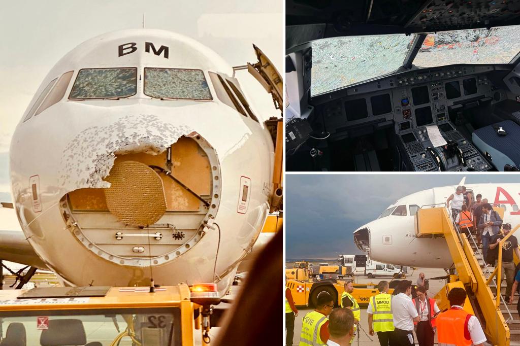 Hailstorm causes major damage to nose, cockpit windows of Austrian Airlines plane