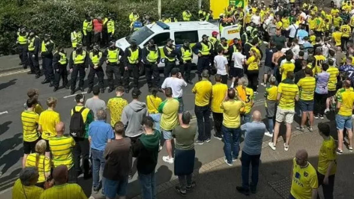 Leeds United fan 'slashed outside Norwich City's Carrow Road stadium, with two people arrested'...